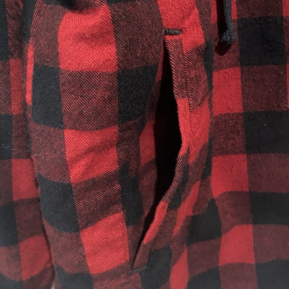 LL Bean Shacket Size XS Petite Sherpa Lined Plaid Red Black Hoodie - Picture 5 of 13